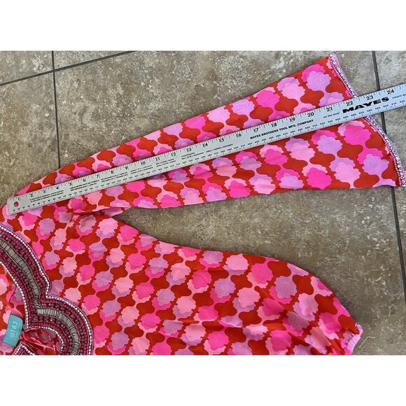 Taj by Sabrina Crippa Beaded Abstract Pink Silk Blouse Top Medium NWOT - Picture 9 of 12